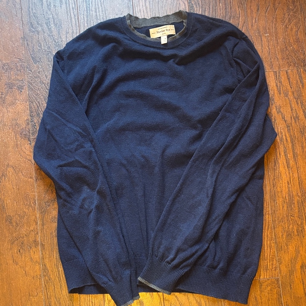 Men’s Cotton Cashmere Sweater XL Navy Blue Crewneck